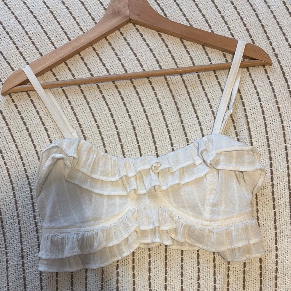 American Eagle Outfitters Cream Crop Ruffled Smocked Camisole
